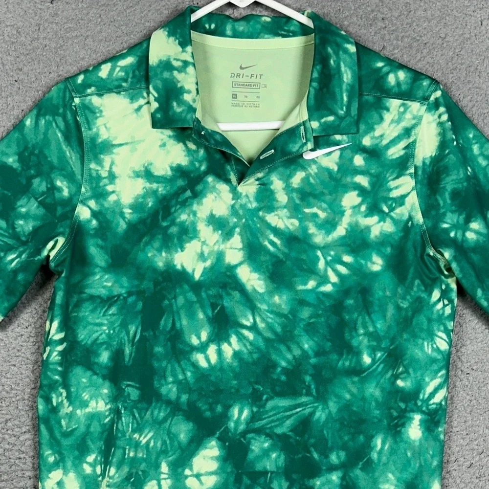 Nike Polo Shirt Mens XL Green Tie-Dye Dri-Fit Golf Standard Fit Rugby Stretch